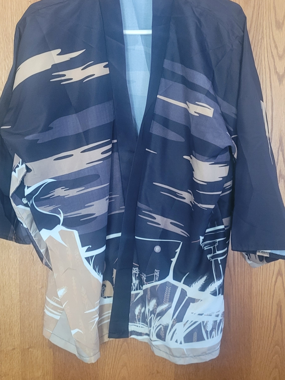 Black and Beige Printed Kimono Jacket